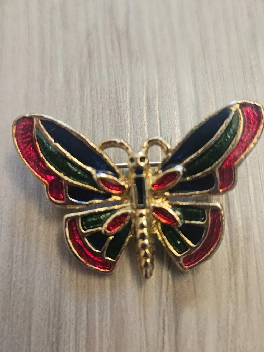 Vintage Colorful Enamel Butterfly Brooch Pin Gold Tone